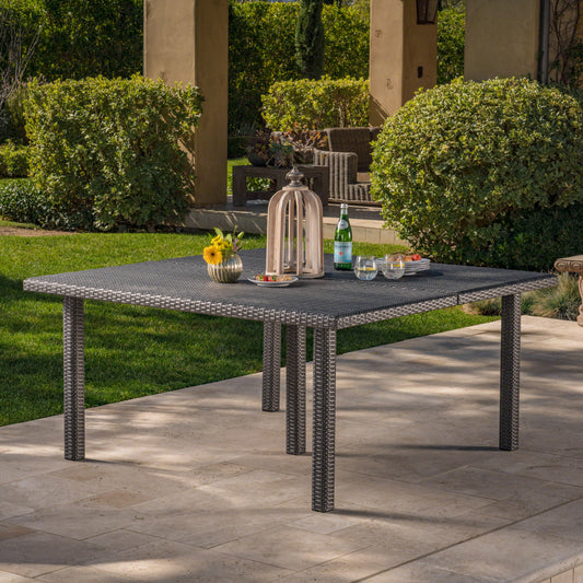 Dark grey wicker rectangular dining table perfect for patio gatherings