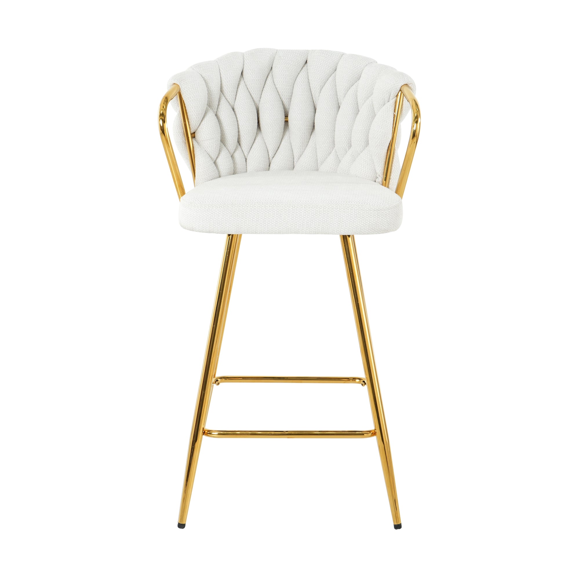 White tufted back bar stool with polished gold metal legs adding modern elegance to any kitchen counter