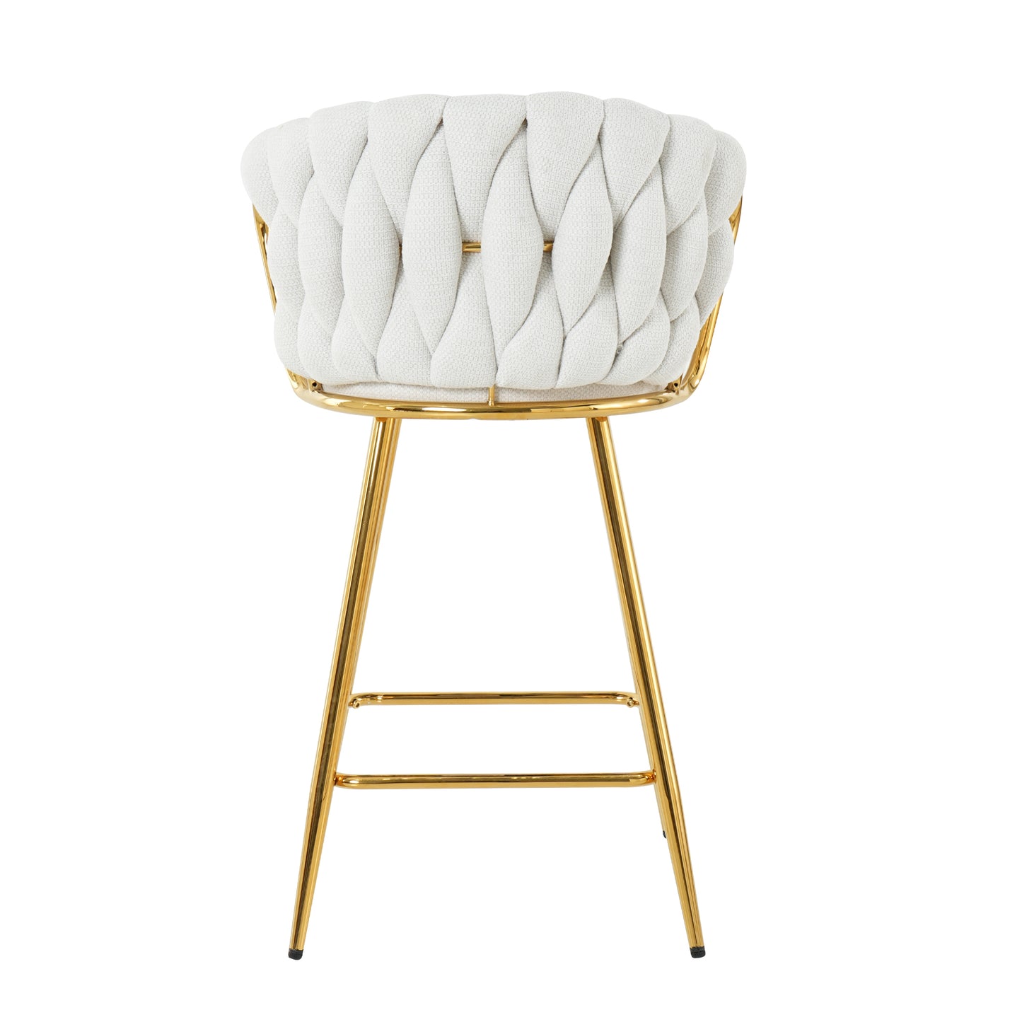 White braided back bar stool with gold metal legs