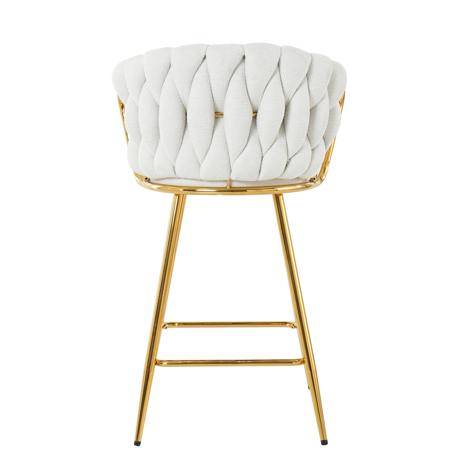 White braided back bar stool with gold metal legs
