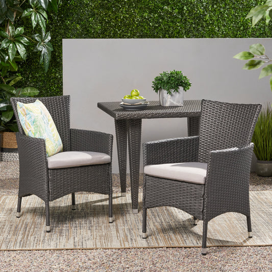 TREATLIFE HOME Set of 2 Modern Dining Chairs with Wicker and Stainless Steel, Stylish Grey Finish