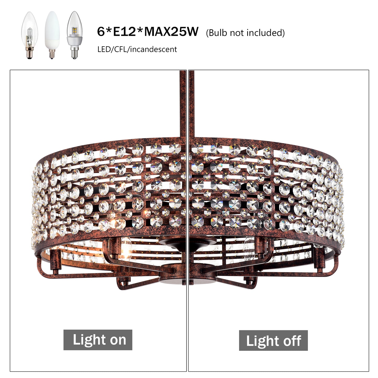 Rustic bronze chandelier with crystal accents suitable for dining rooms