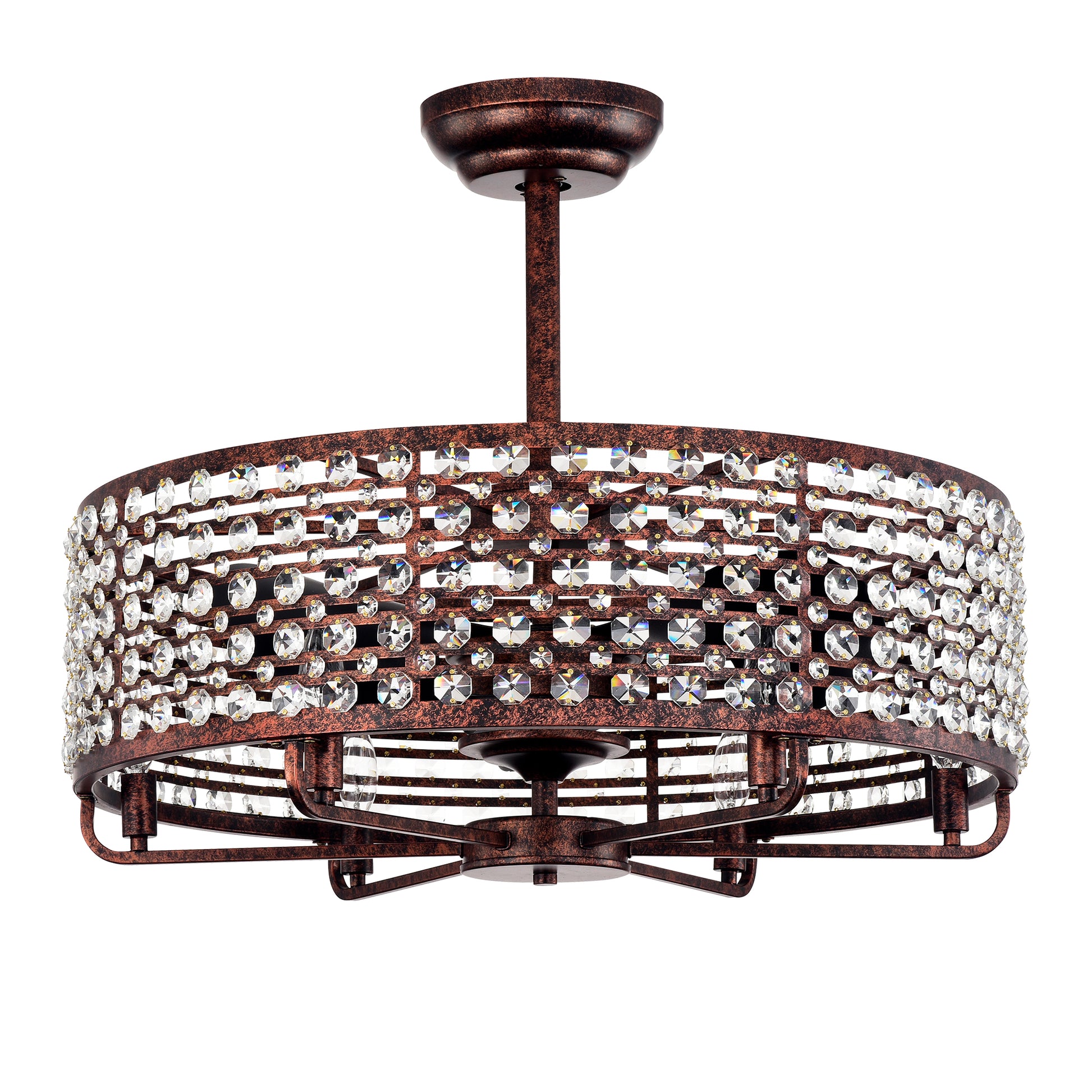 Rustic bronze flush mount ceiling light with cascading crystal accents perfect for entryways