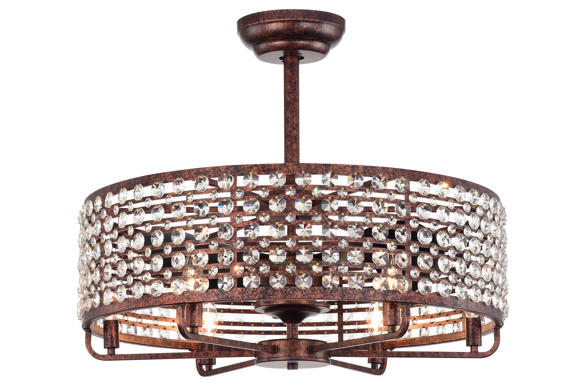 Rustic bronze semiflush mount ceiling light with crystal accents
