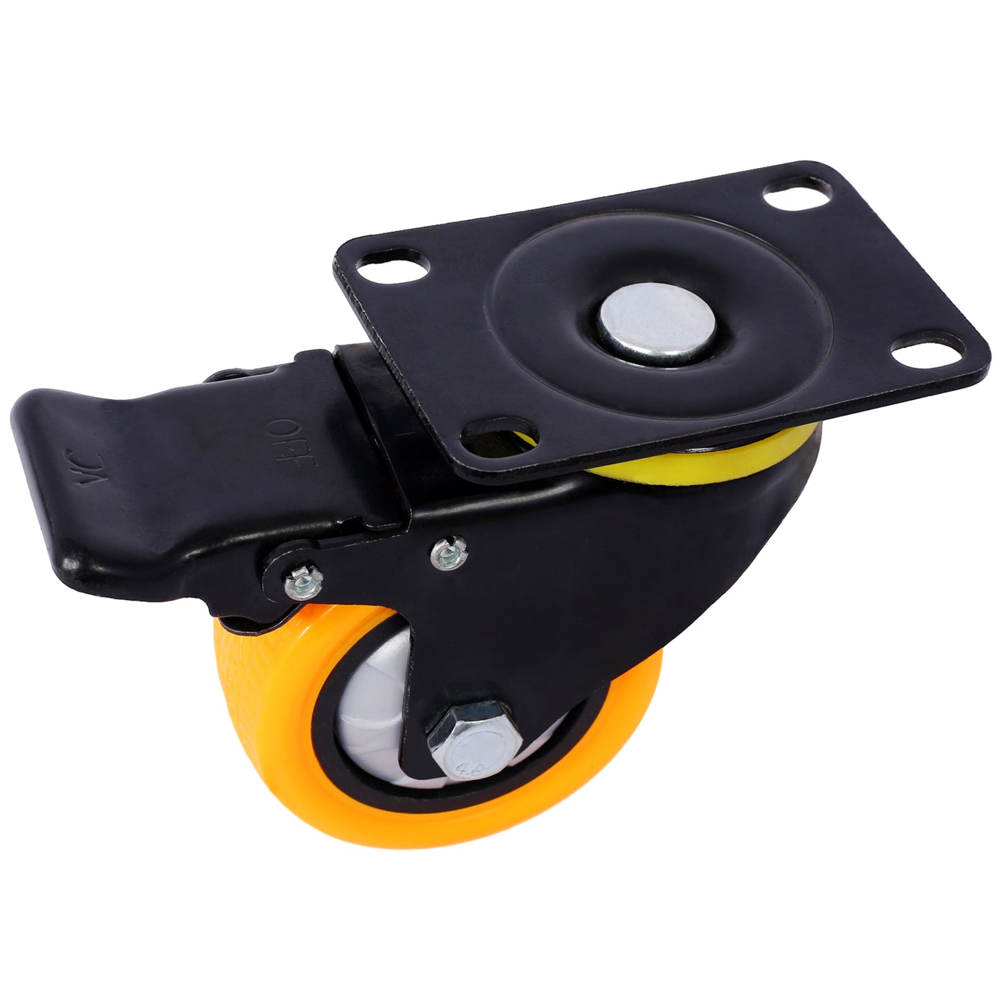 Black swivel caster wheel with orange polyurethane tire and brake lever inch size for furniture