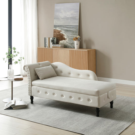 Cream velvet chaise lounge with tufted detailing and silver nailhead trim  characters