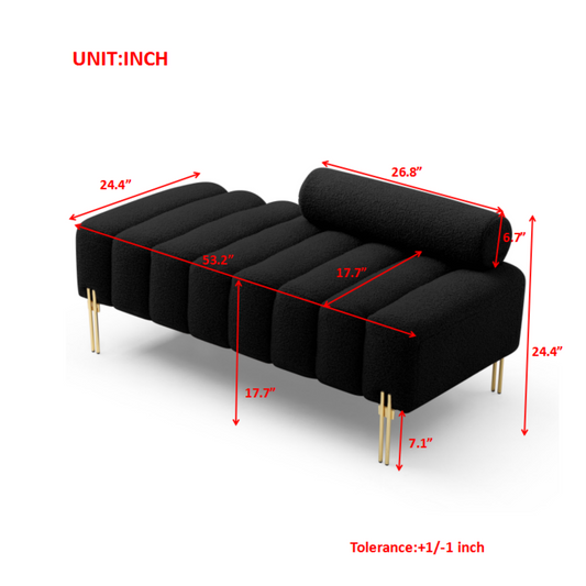 Black boucle tufted chaise lounge with gold metal legs stylish modern accent furniture