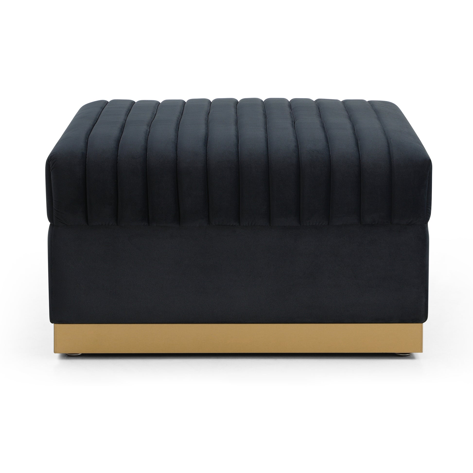 Black velvet tufted square ottoman with gold base modern accent furniture