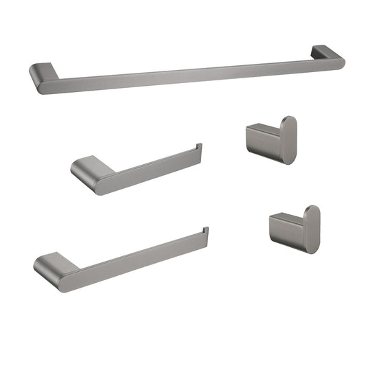 Brushed nickel towel bar with clean modern lines for a bathroom