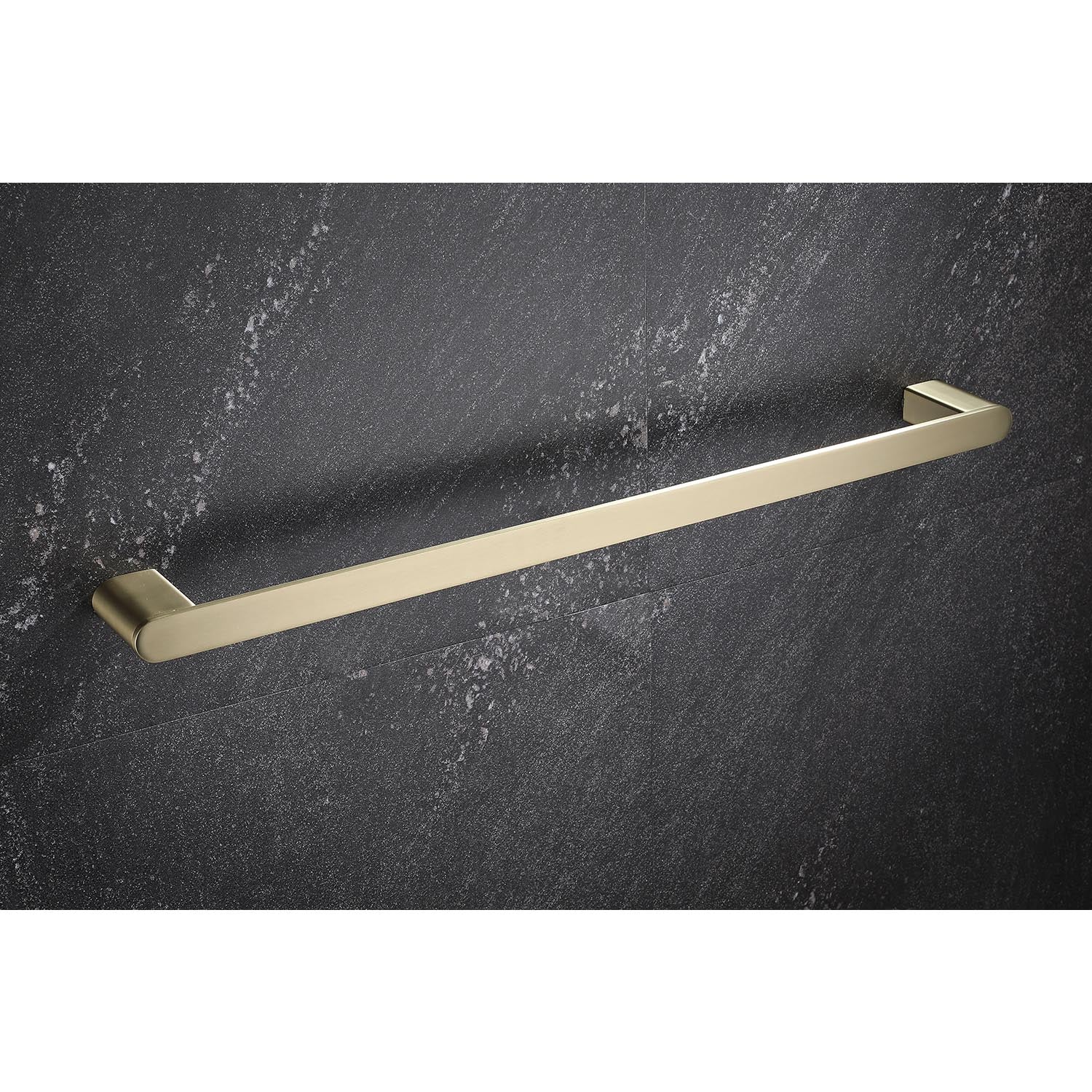 Brushed brass towel bar with minimalist design perfect for modern bathrooms