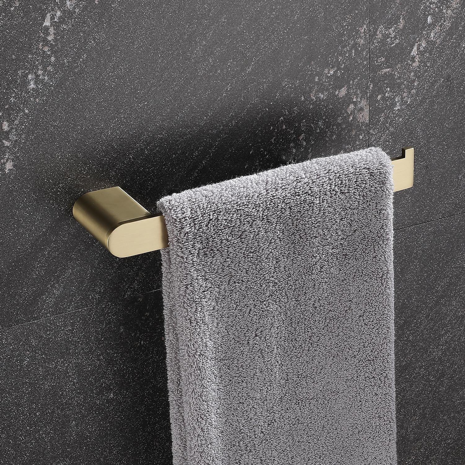 Brushed brass single towel bar with a modern design ideal for bathroom storage
