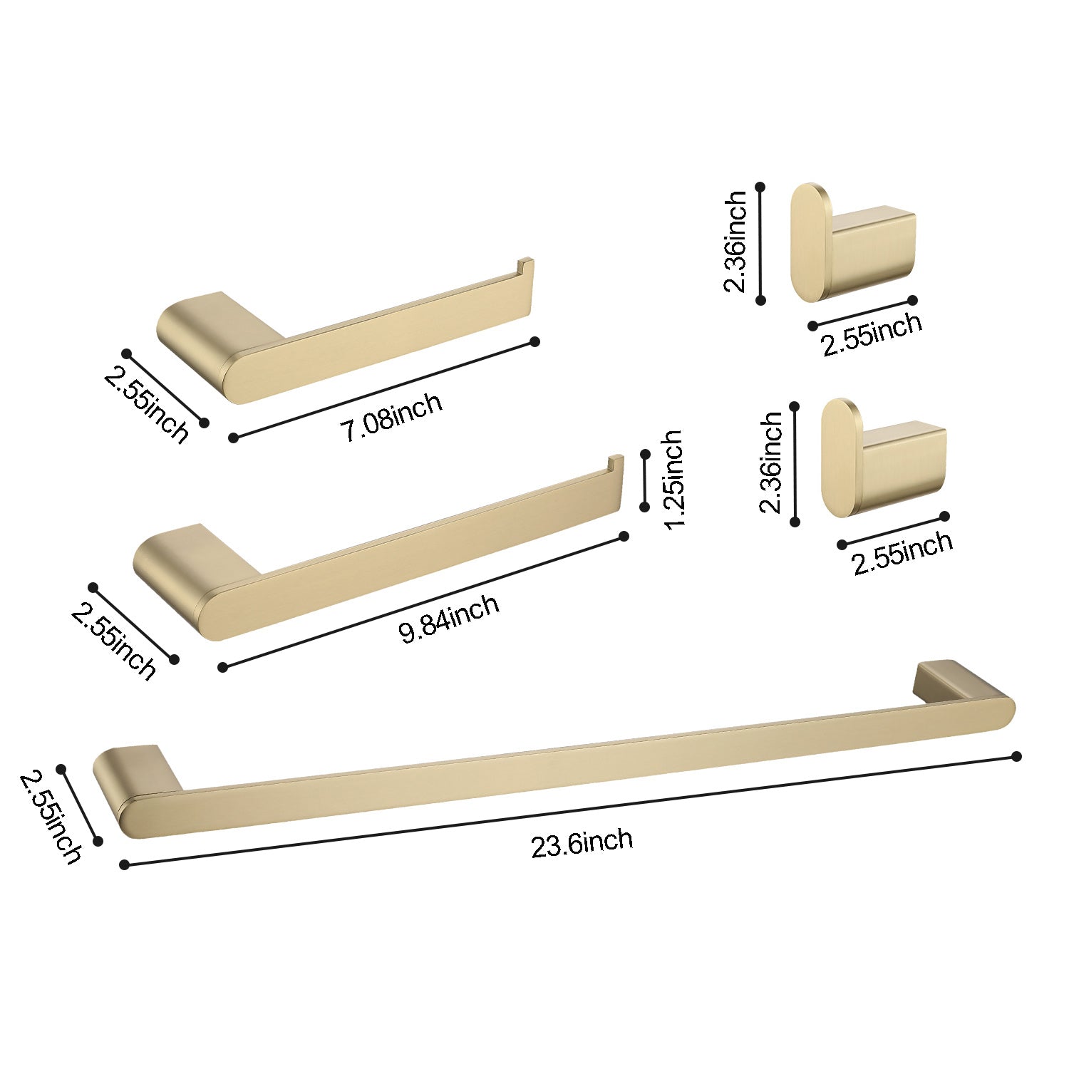Brushed gold towel bar set featuring a inch towel bar and matching accessories