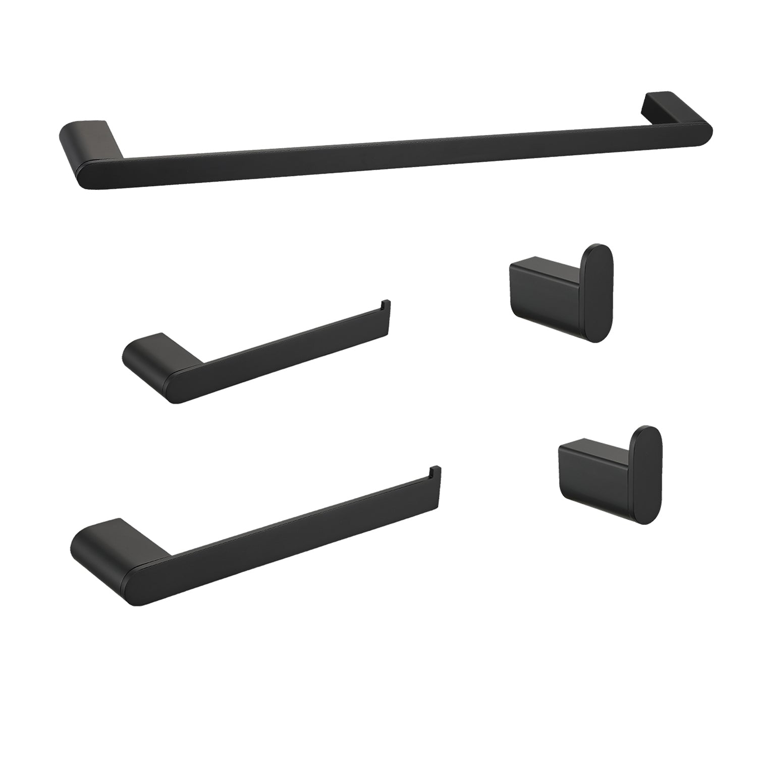 Black modern towel bar set with wall hooks for bathroom