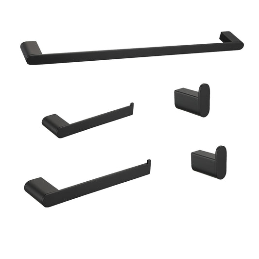 Black modern towel bar set with wall hooks for bathroom