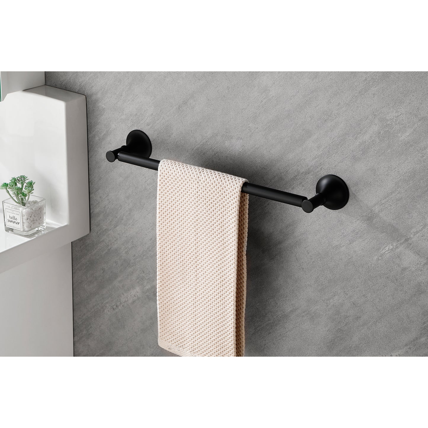 Matte black single towel bar with minimalist design ideal for modern bathrooms