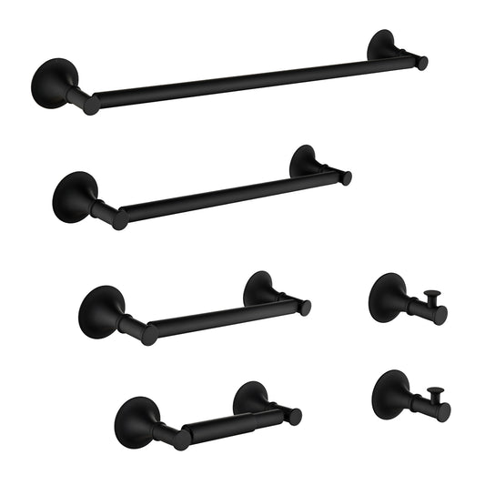 Matte black single towel bar with elegant flared bases for a modern bathroom