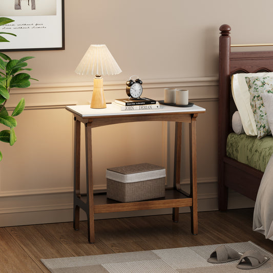 Modern wooden nightstand with white marble top ideal for bedroom decor