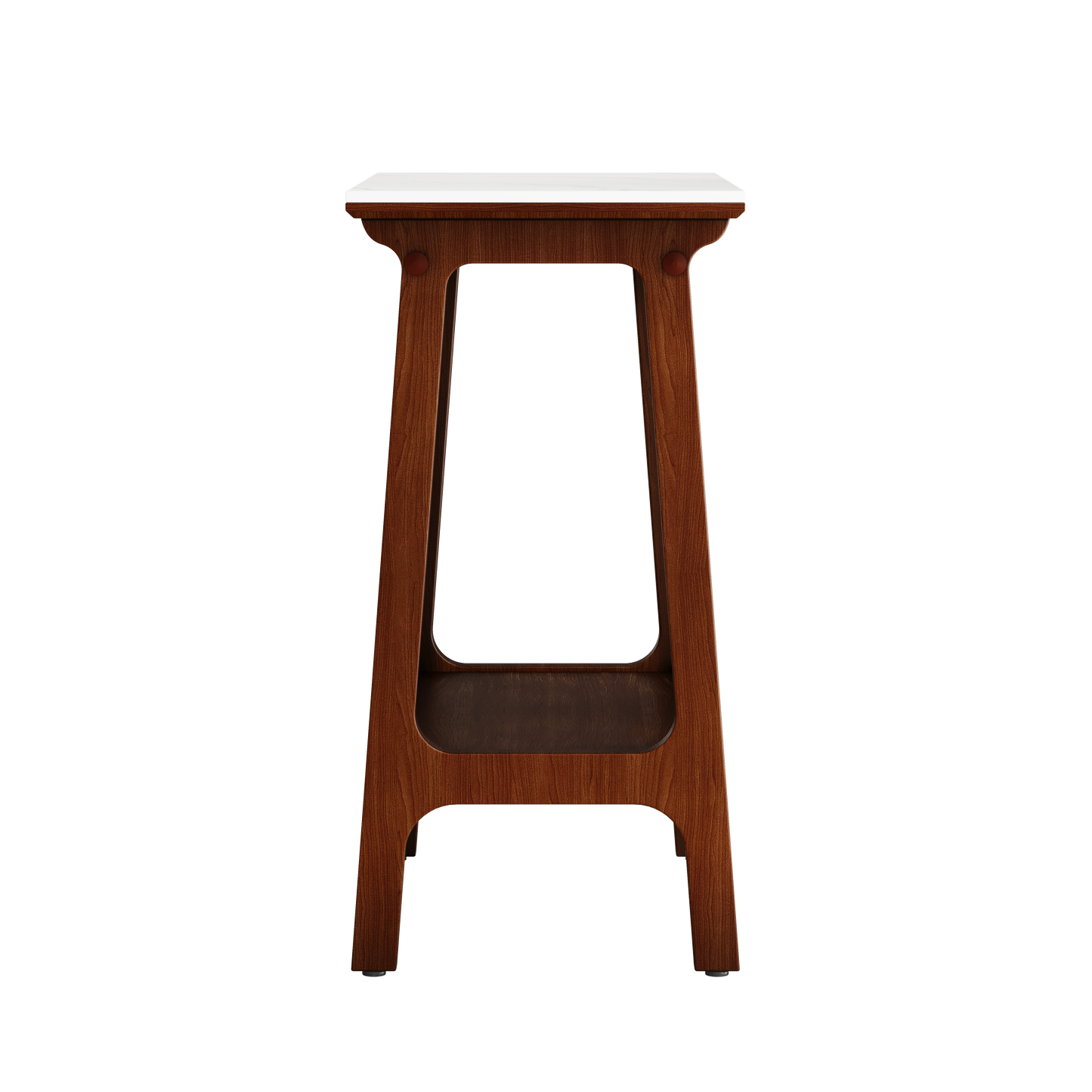 Modern walnut wood bar stool with white marble seat and open leg design