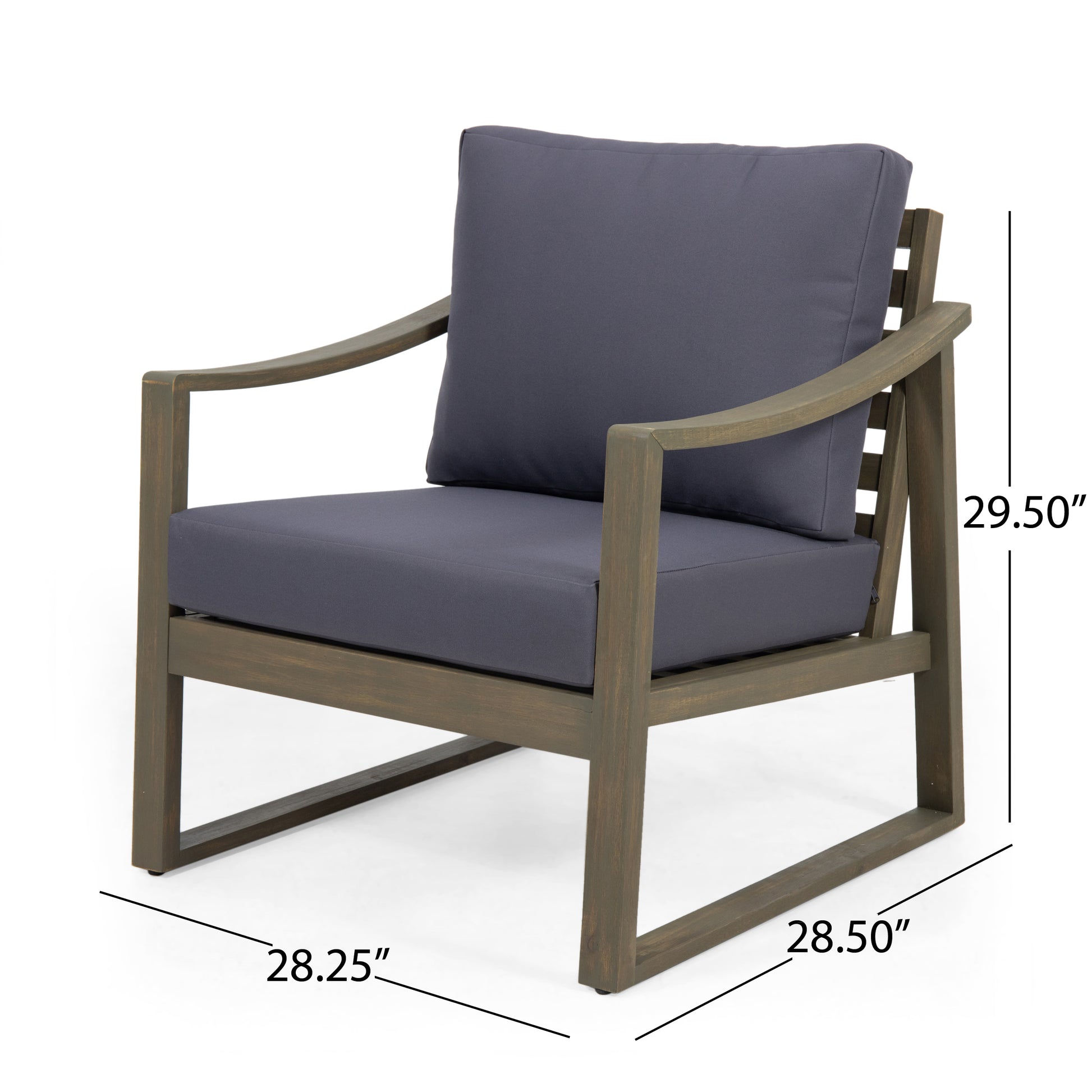Modern wooden outdoor chair with deep grey cushions perfect for patio comfort