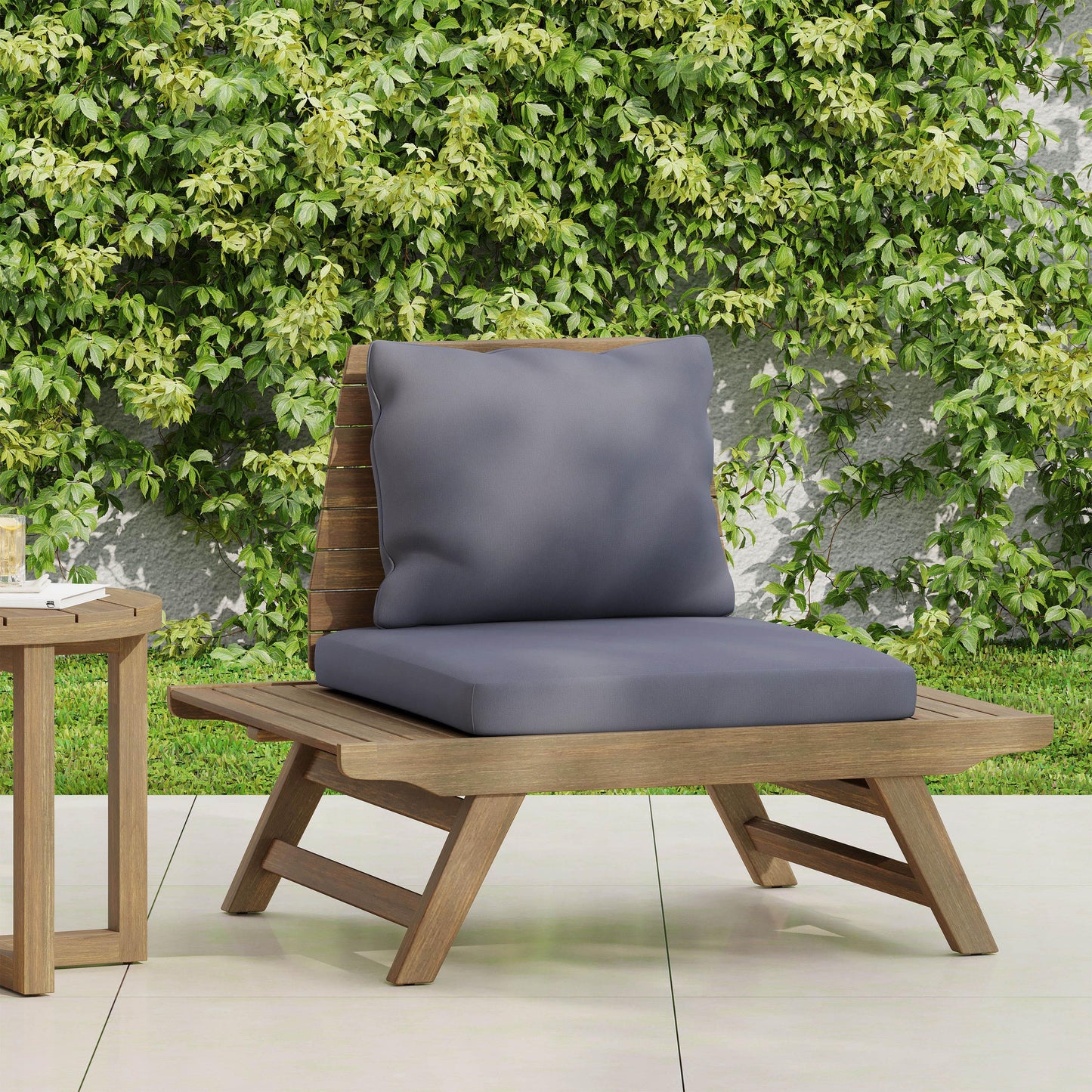 TREATLIFE HOME Outdoor Slatted Club Chair with Water-Resistant Cushions, Unique Design for Comfort and Functionality, Dark Grey
