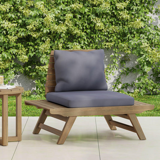 TREATLIFE HOME Outdoor Slatted Club Chair with Water-Resistant Cushions, Unique Design for Comfort and Functionality, Dark Grey