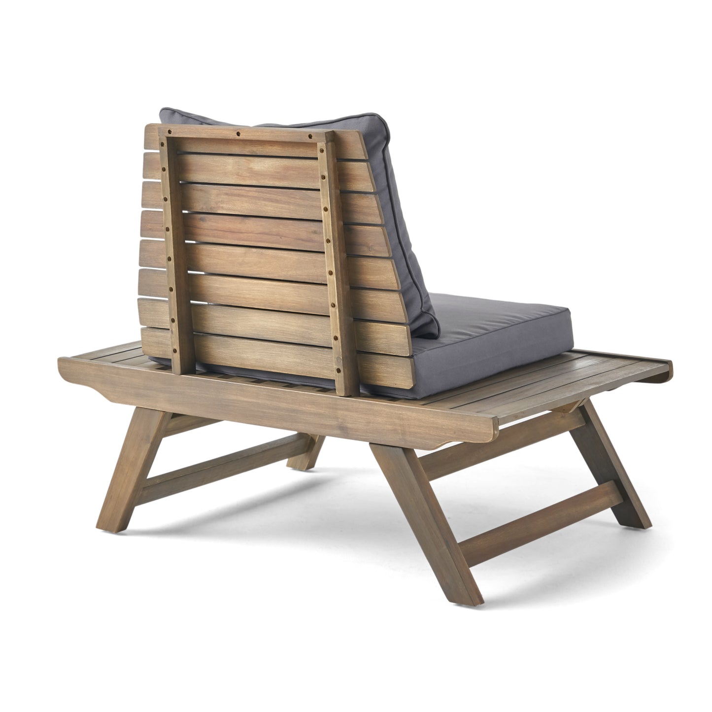 Brown wooden lounger with grey cushion modern outdoor furniture style