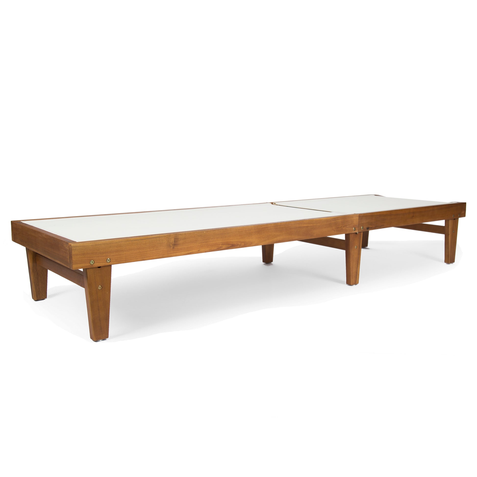 Modern wooden lounge chair with white top perfect for patio relaxation