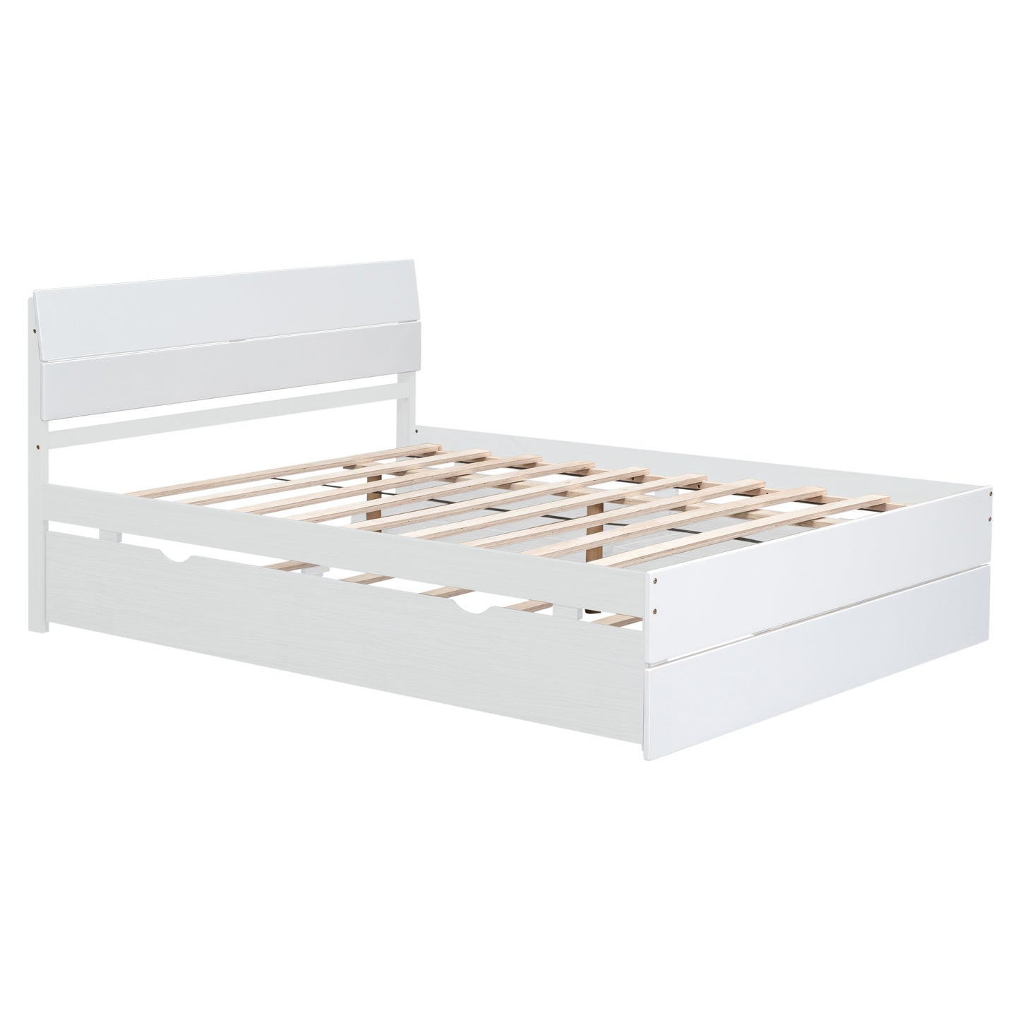 Modern white platform bed frame with wood slats perfect for any bedroom