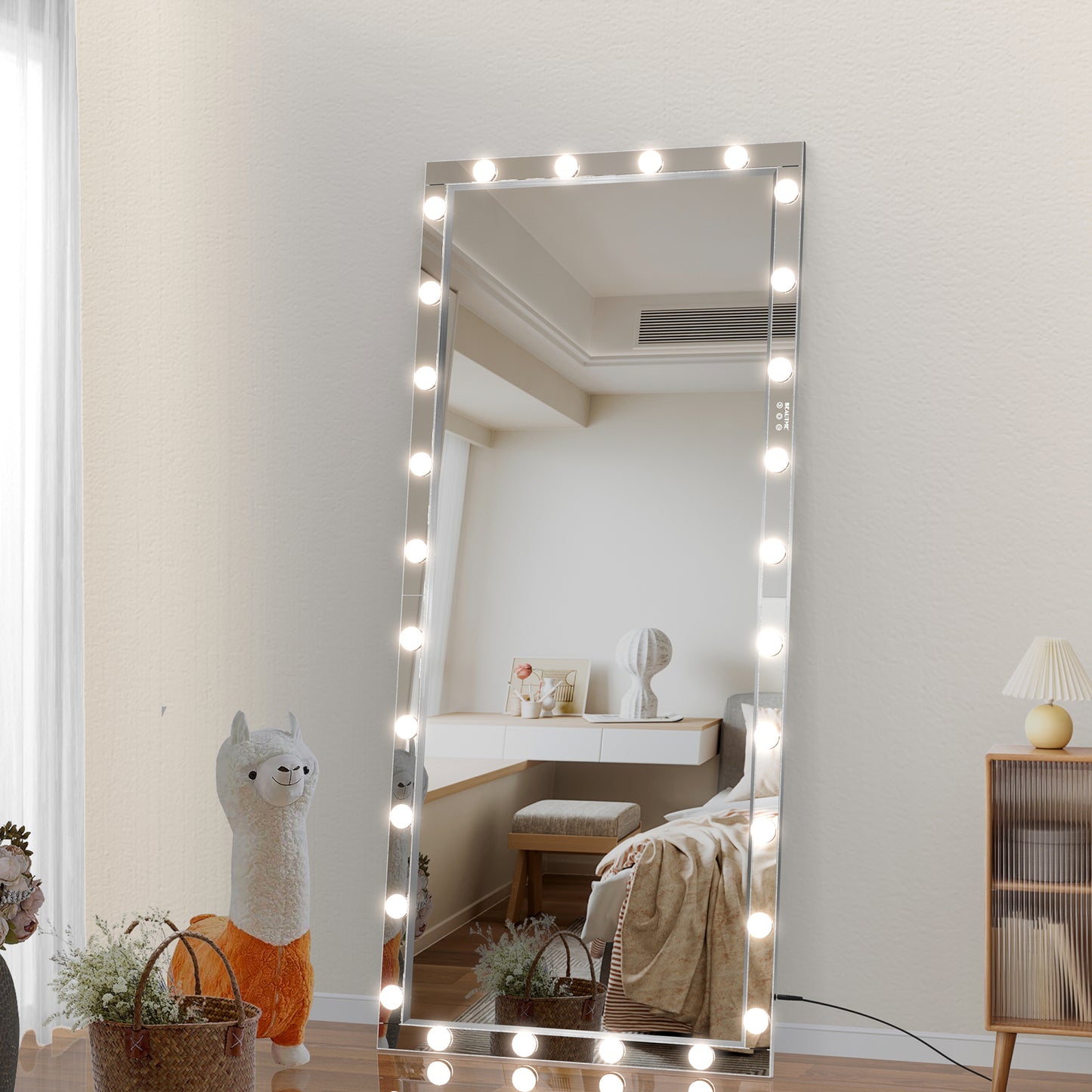 Large LED Full Body Mirror with Adjustable Lights - Silver