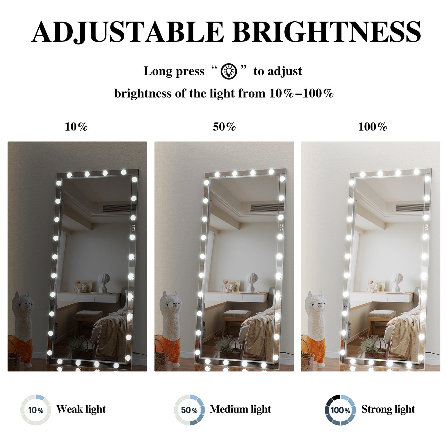 Fulllength lighted Hollywood mirror at  brightness