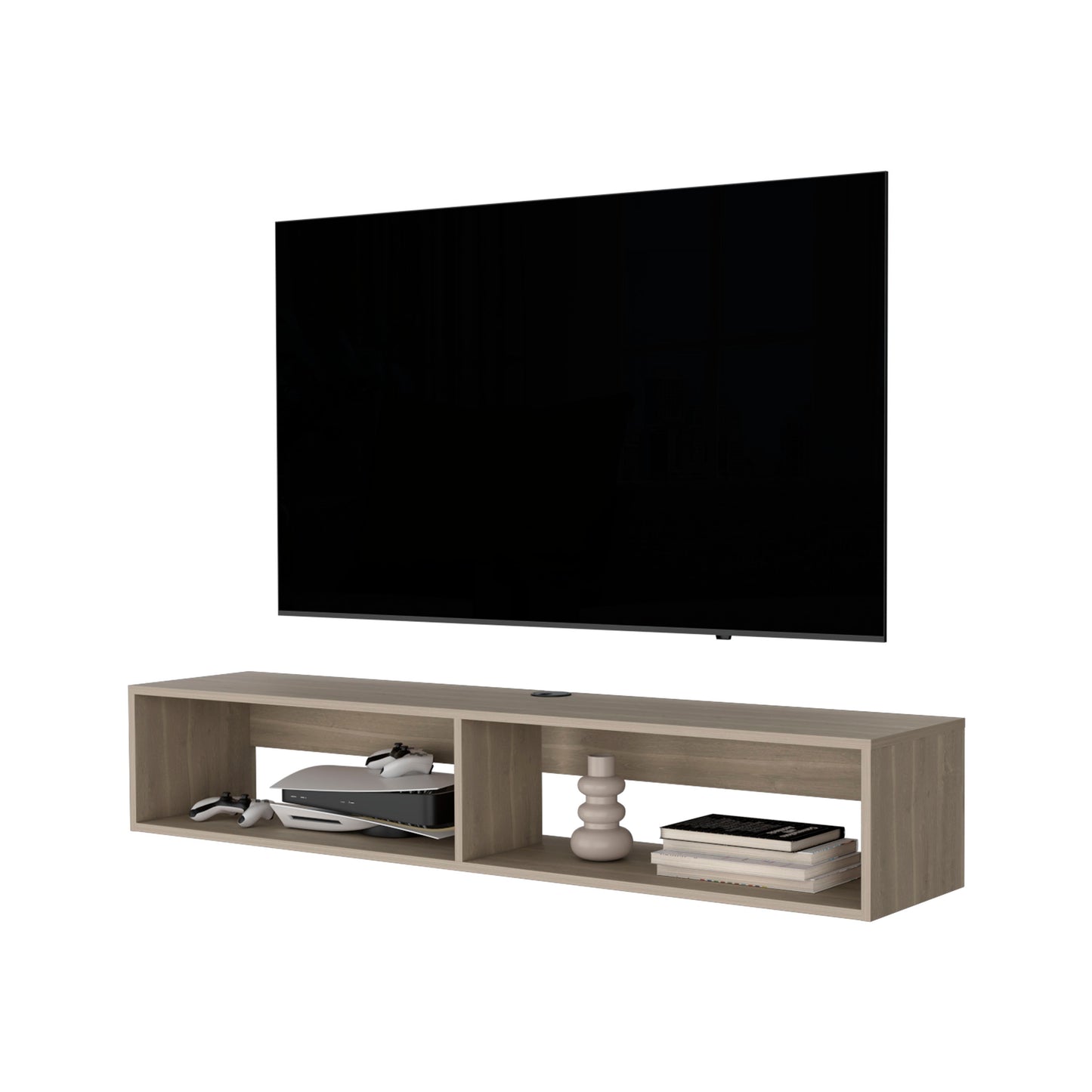 Modern oak floating tv stand with media console games and decor