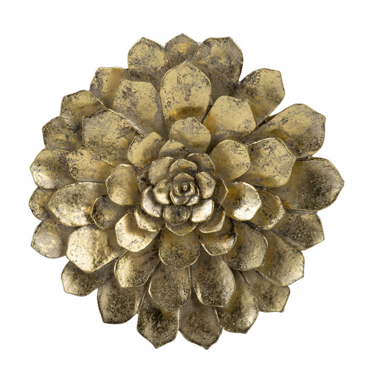 Textured antique gold metal succulent wall art sculpture