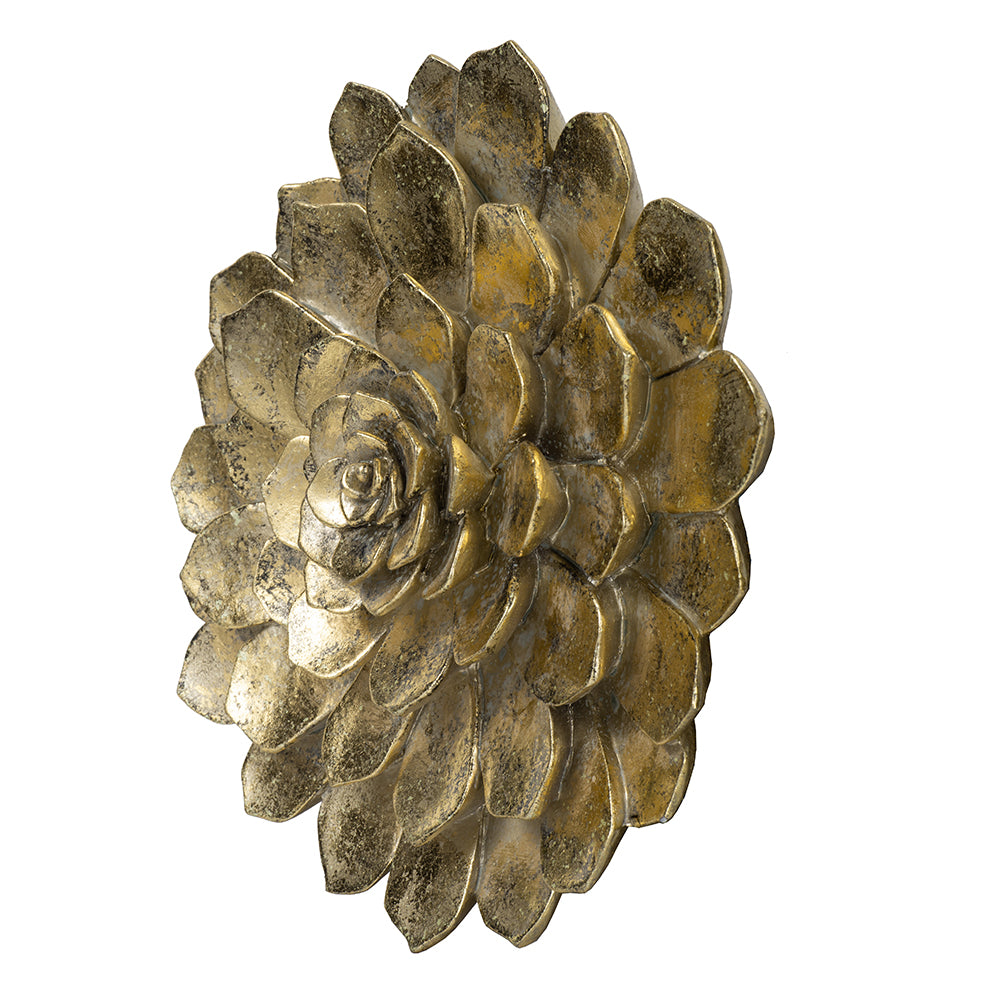 Textured golden succulent wall art with intricate petal detail