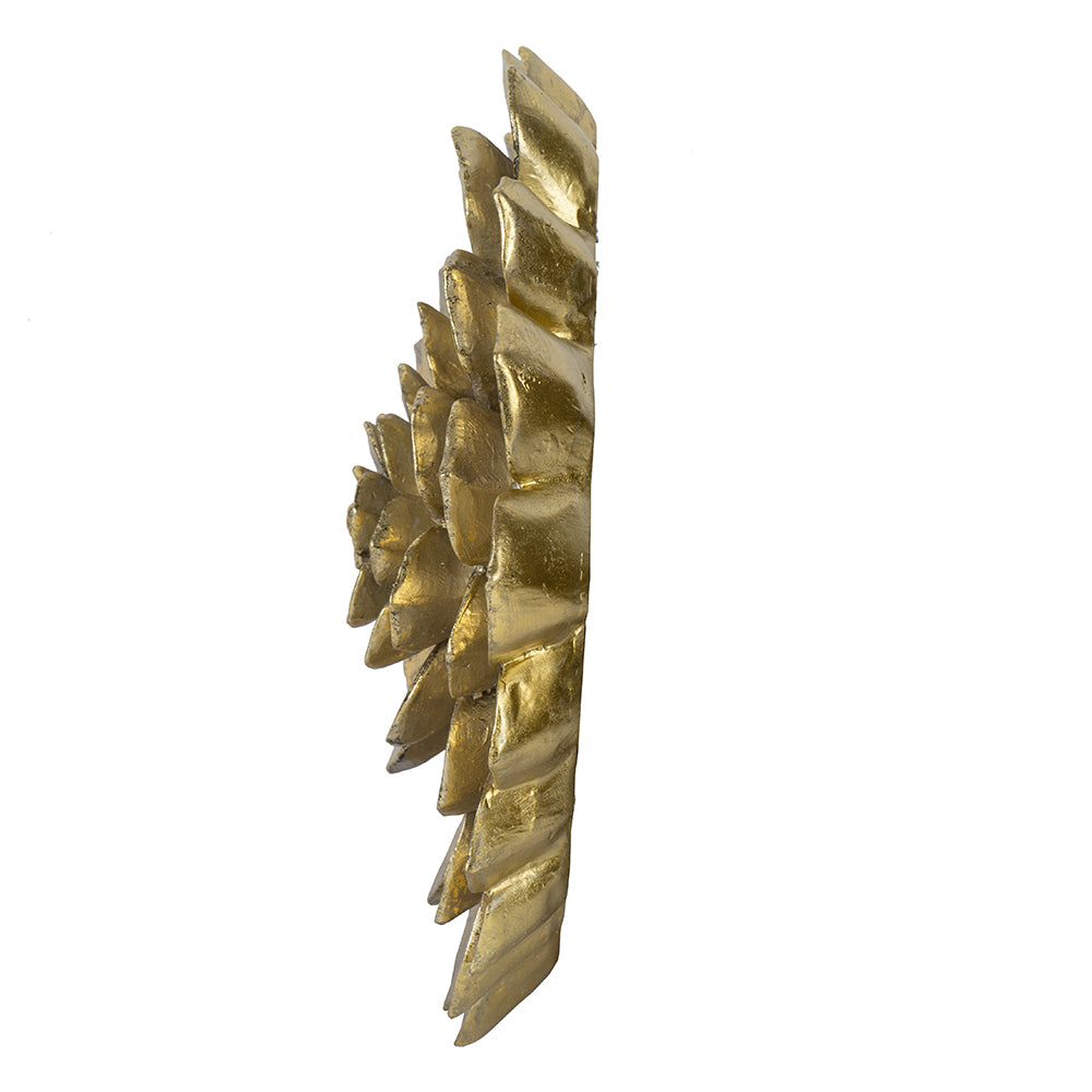 Golden sunburst wall art with textured metallic finish  characters