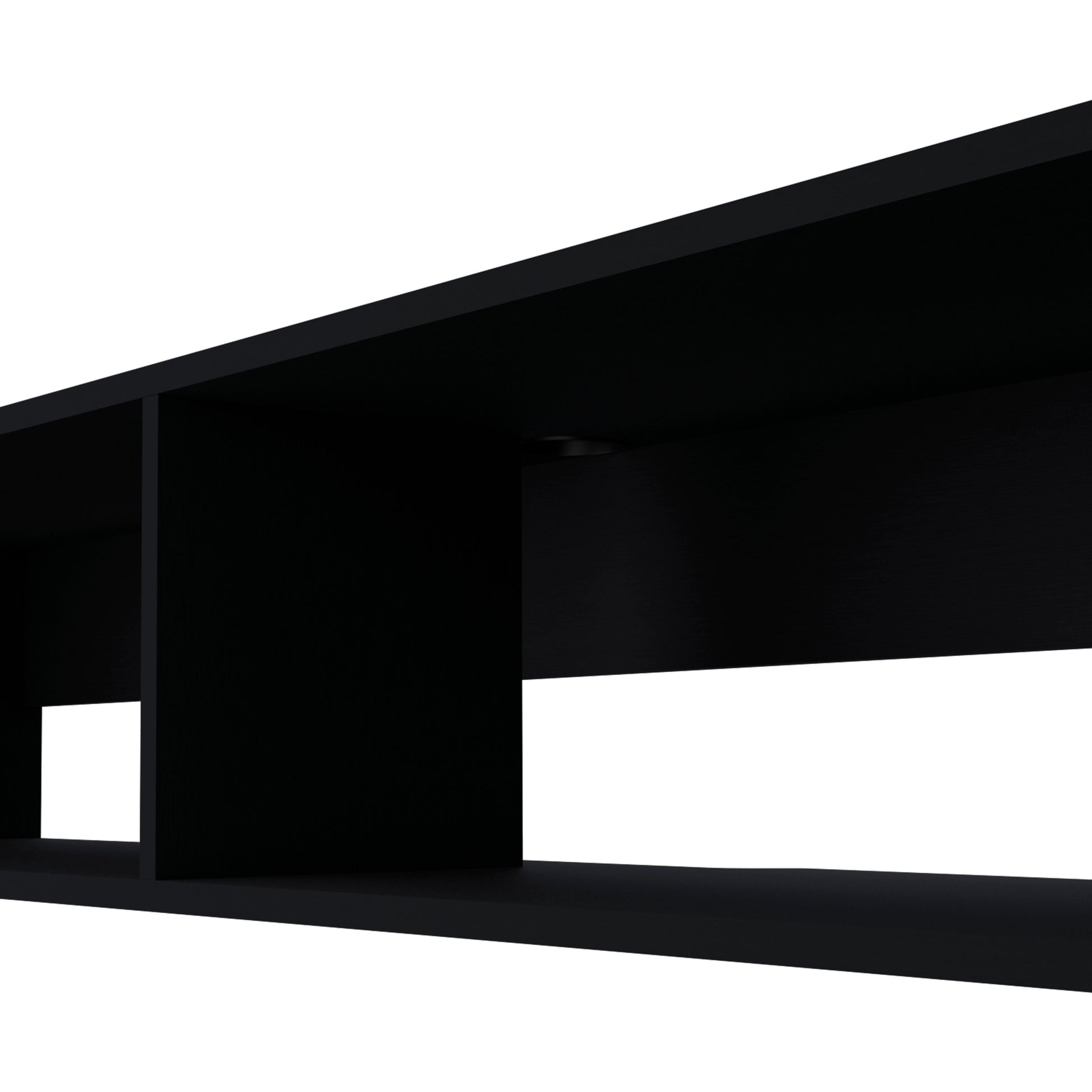 Sleek black floating shelf with multiple cubbies for modern storage solutions