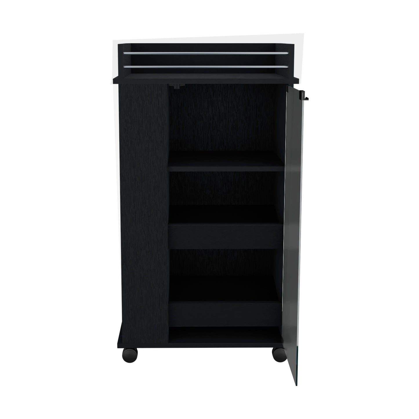 Black kitchen cart with open door
