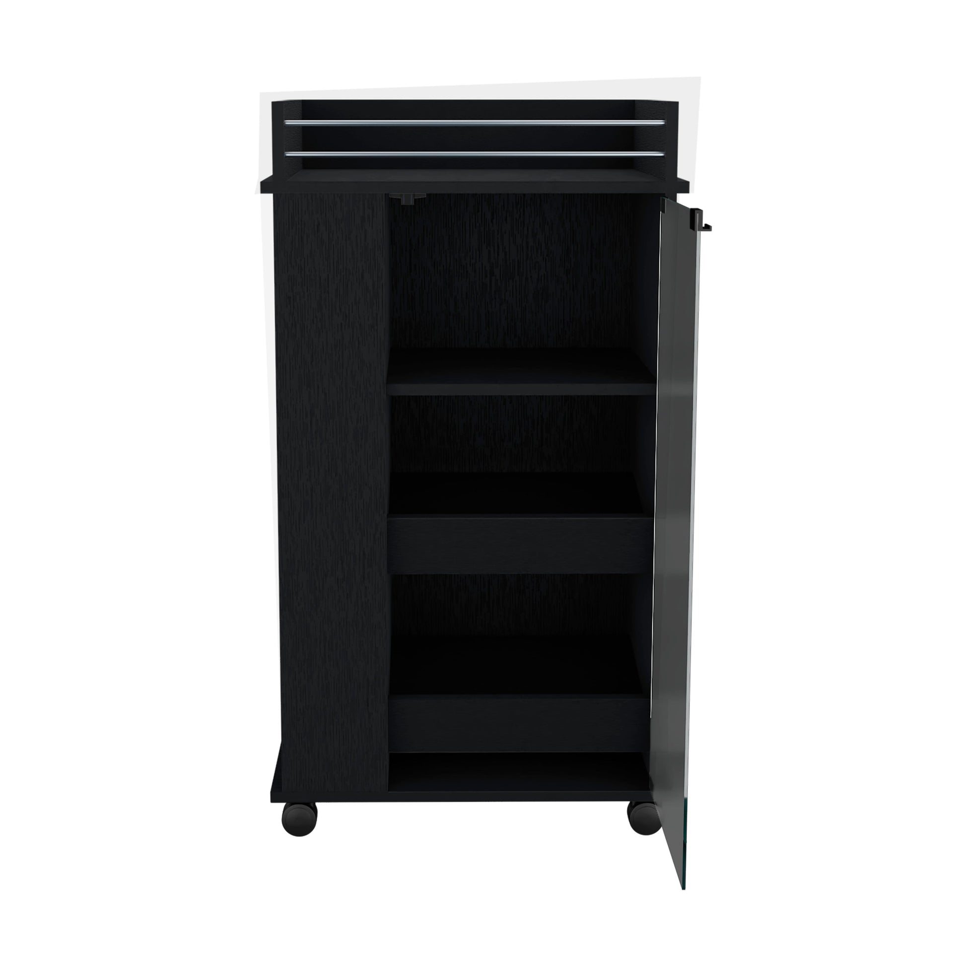 Black kitchen cart with open door