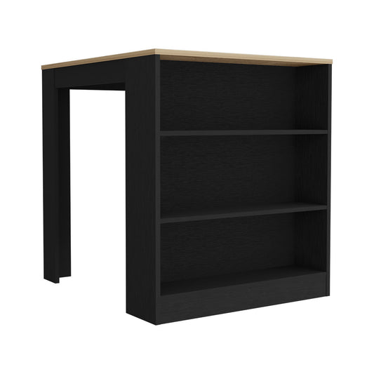 Black wood bookcase with light oak top