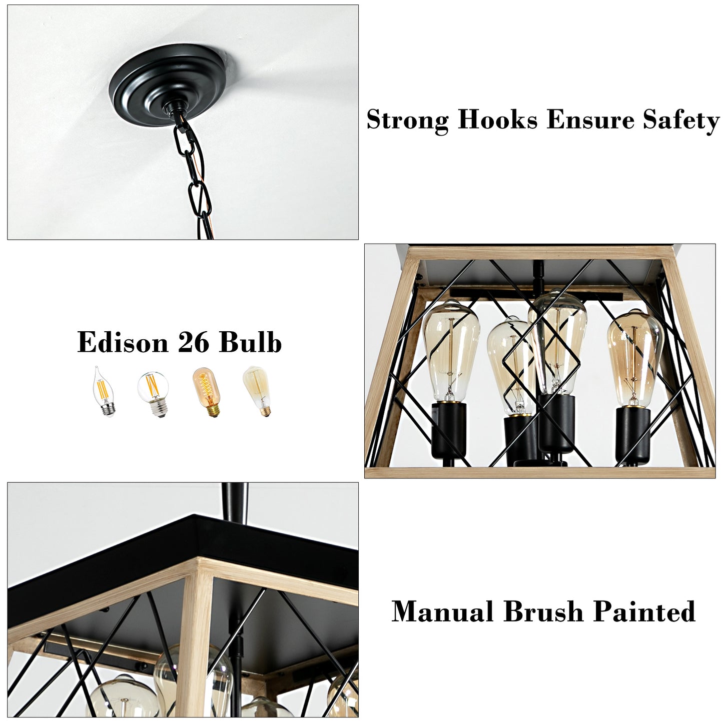 Black chain and canopy detail for farmhouse ceiling light
