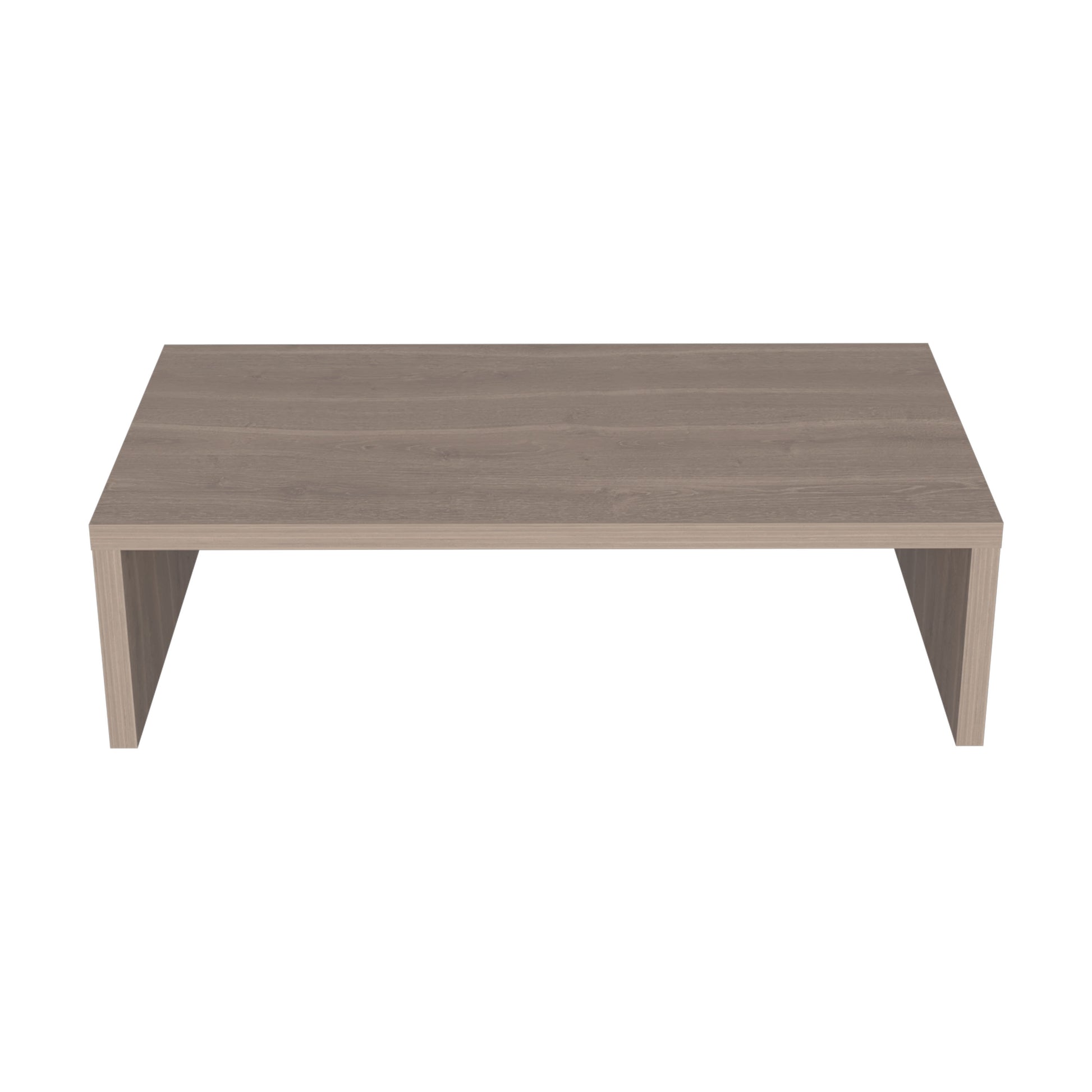 Minimalist grey wood monitor stand with a simple modern design
