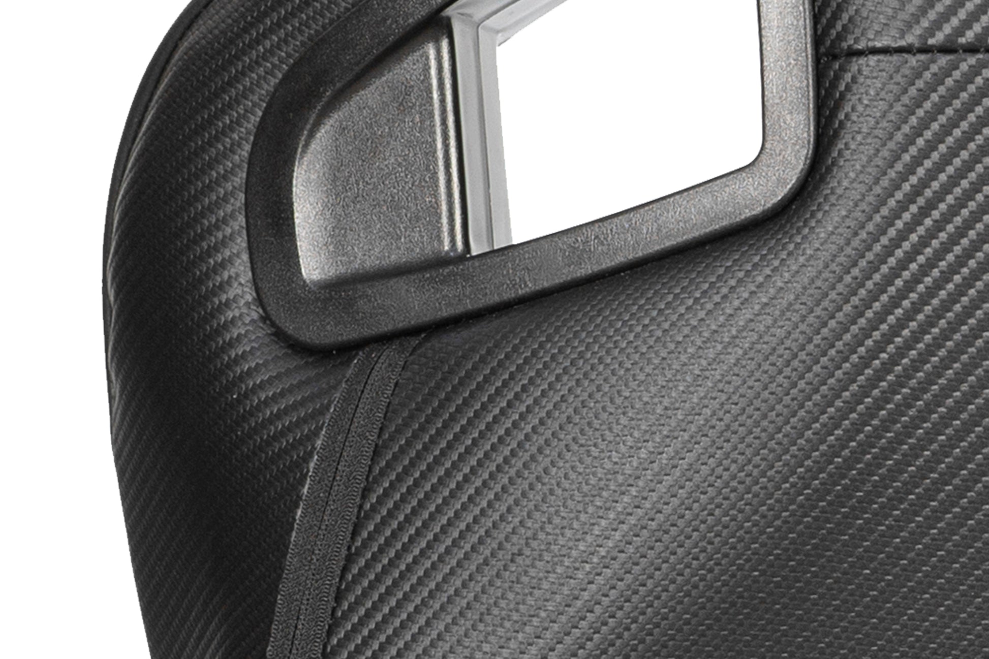 Black carbon fiber texture seat with polished metal accents