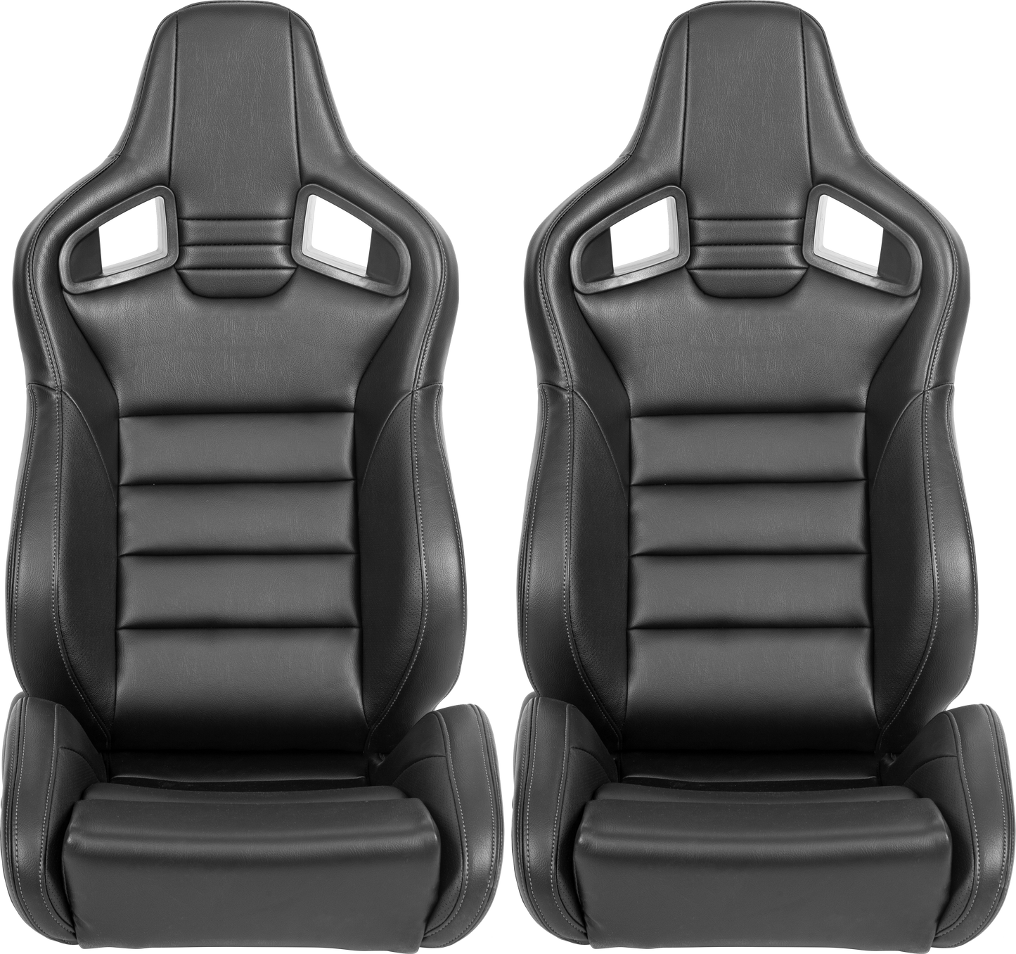 Black racing bucket seat with quilted stitching and cutout shoulder support for enhanced driving