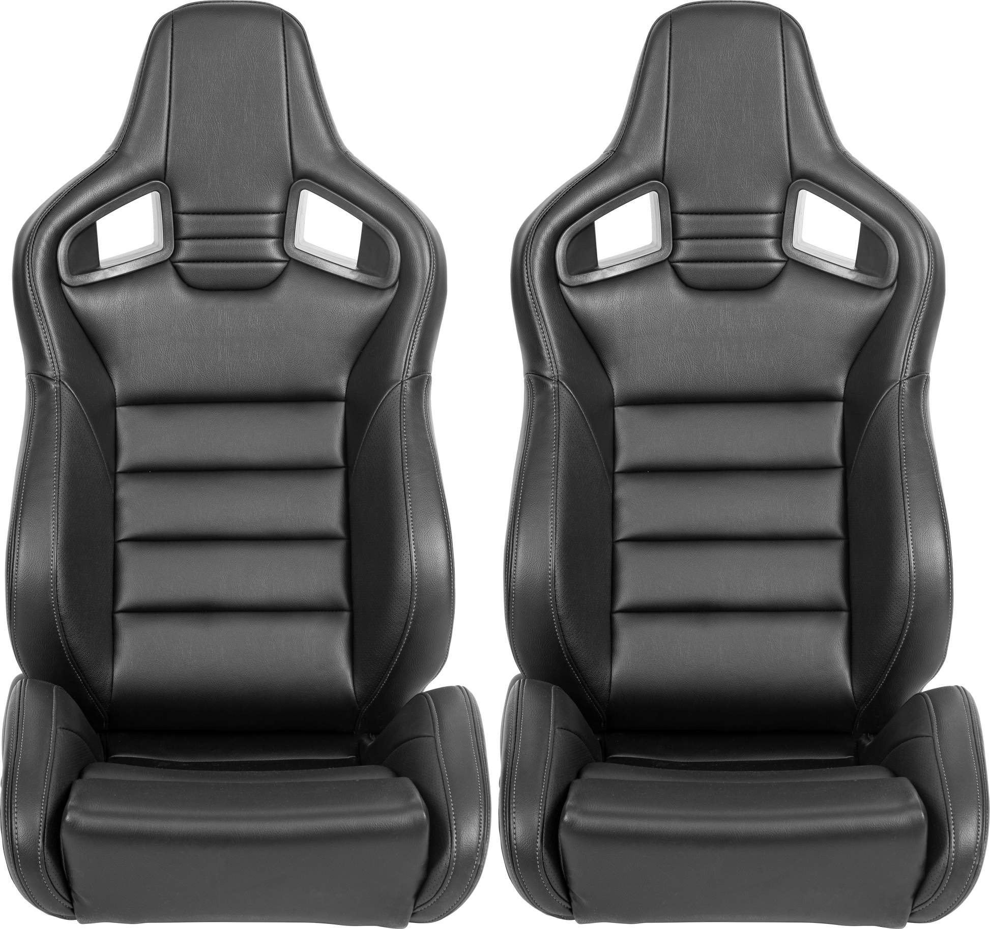 Black racing bucket seat with quilted stitching and cutout shoulder support for enhanced driving