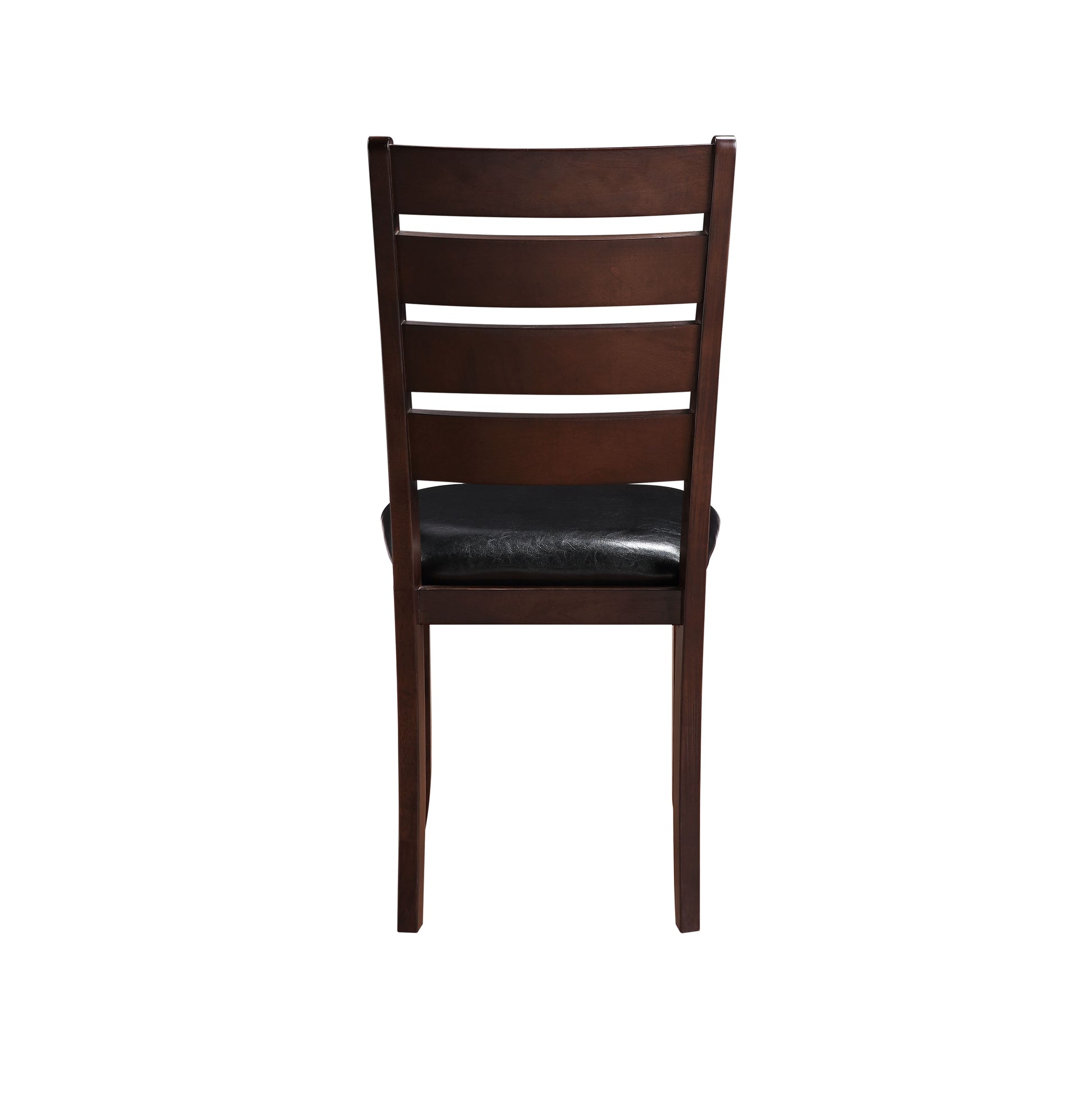Dark wood dining chair with horizontal slats and black upholstered seat