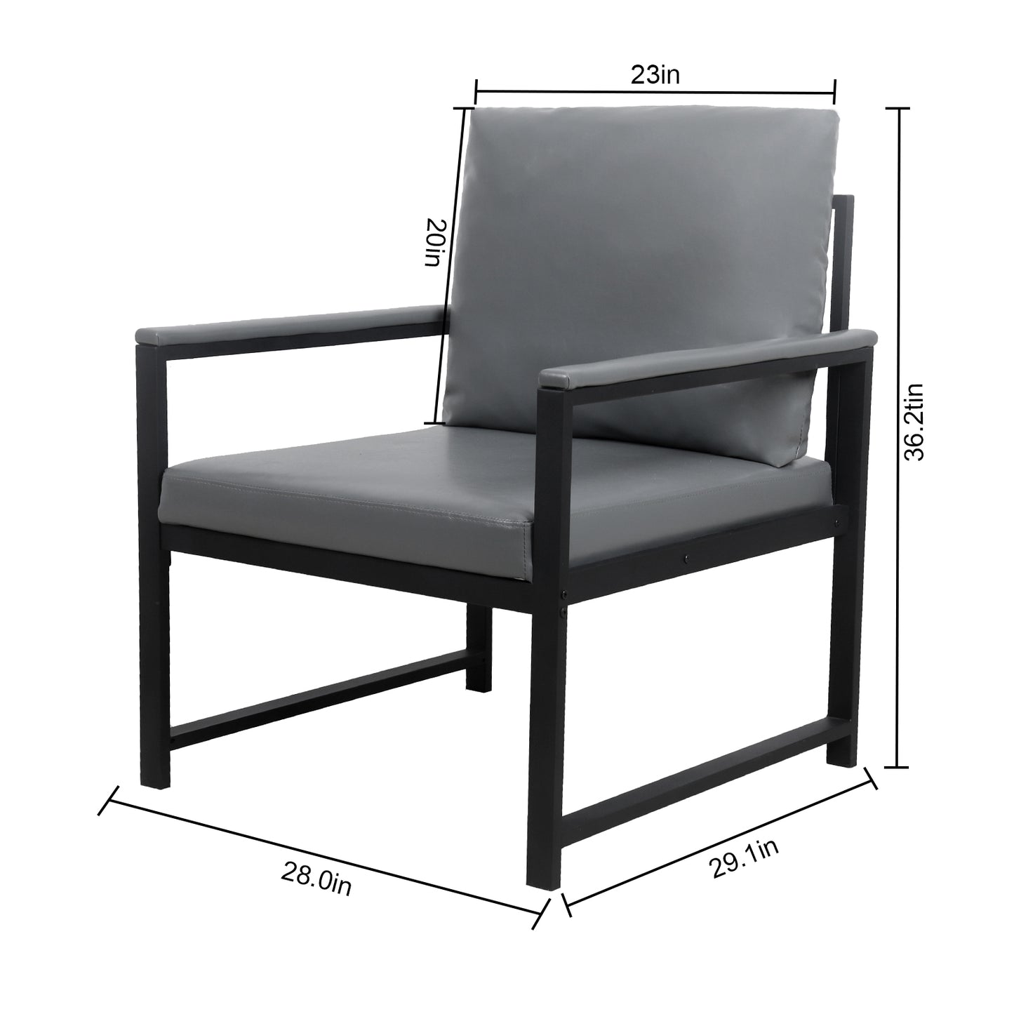 Modern gray armchair with black metal frame comfortable for living rooms