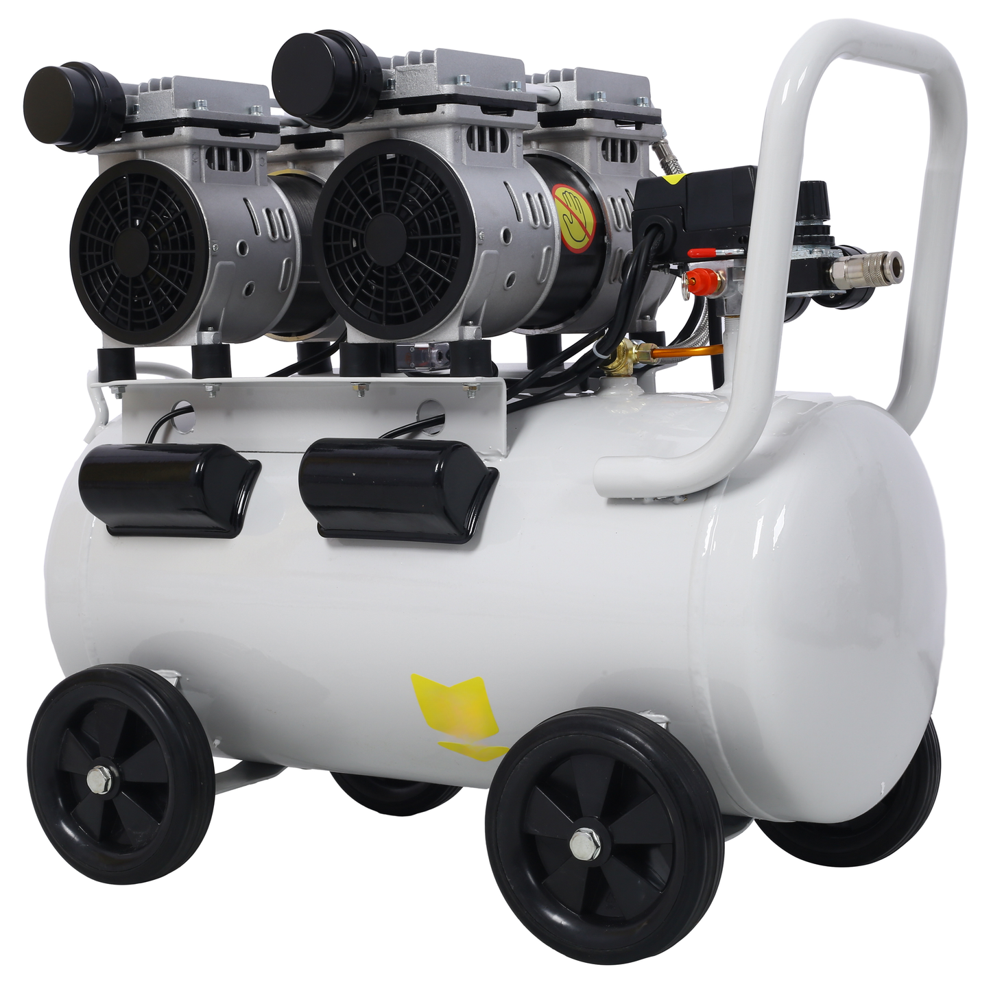 White portable dualhead air compressor with large tank and wheels