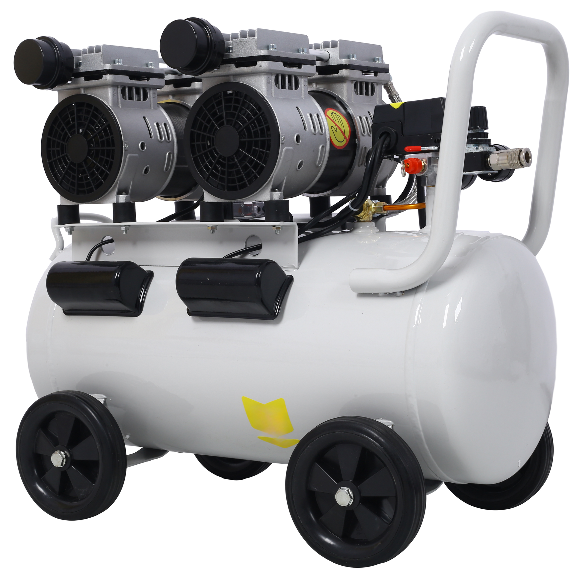 White portable dualhead air compressor with large tank and wheels