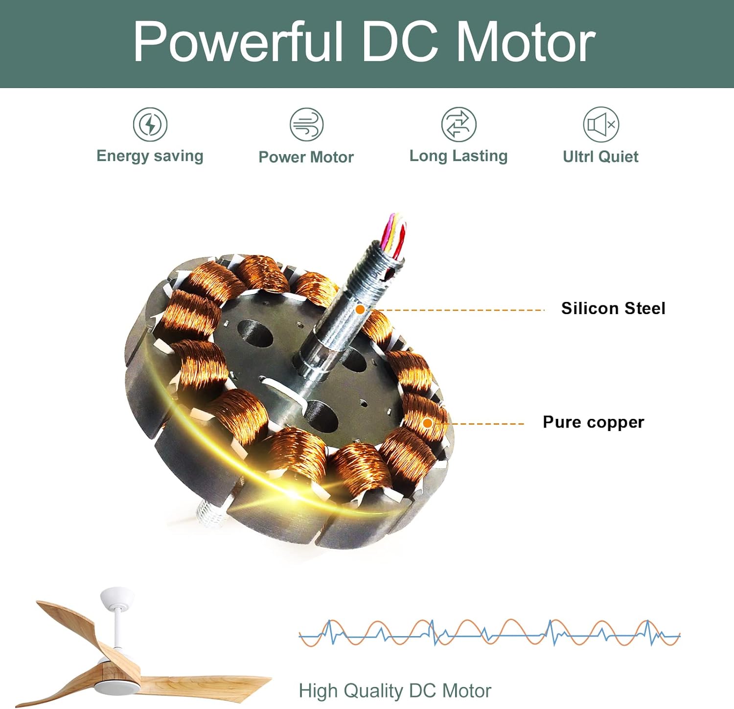 Closeup of powerful DC motor components with silicon steel and pure copper windings