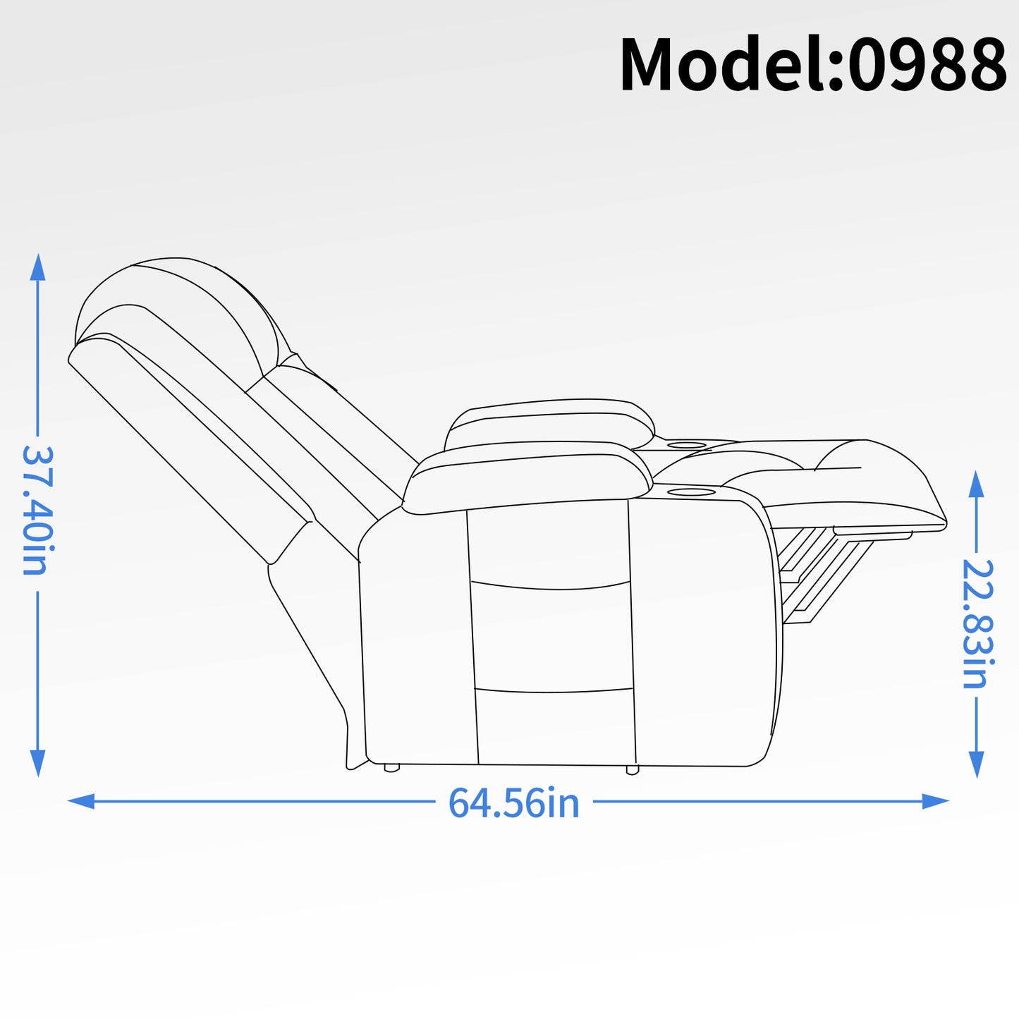 Recliner chair with extended footrest and adjustable headrest in height