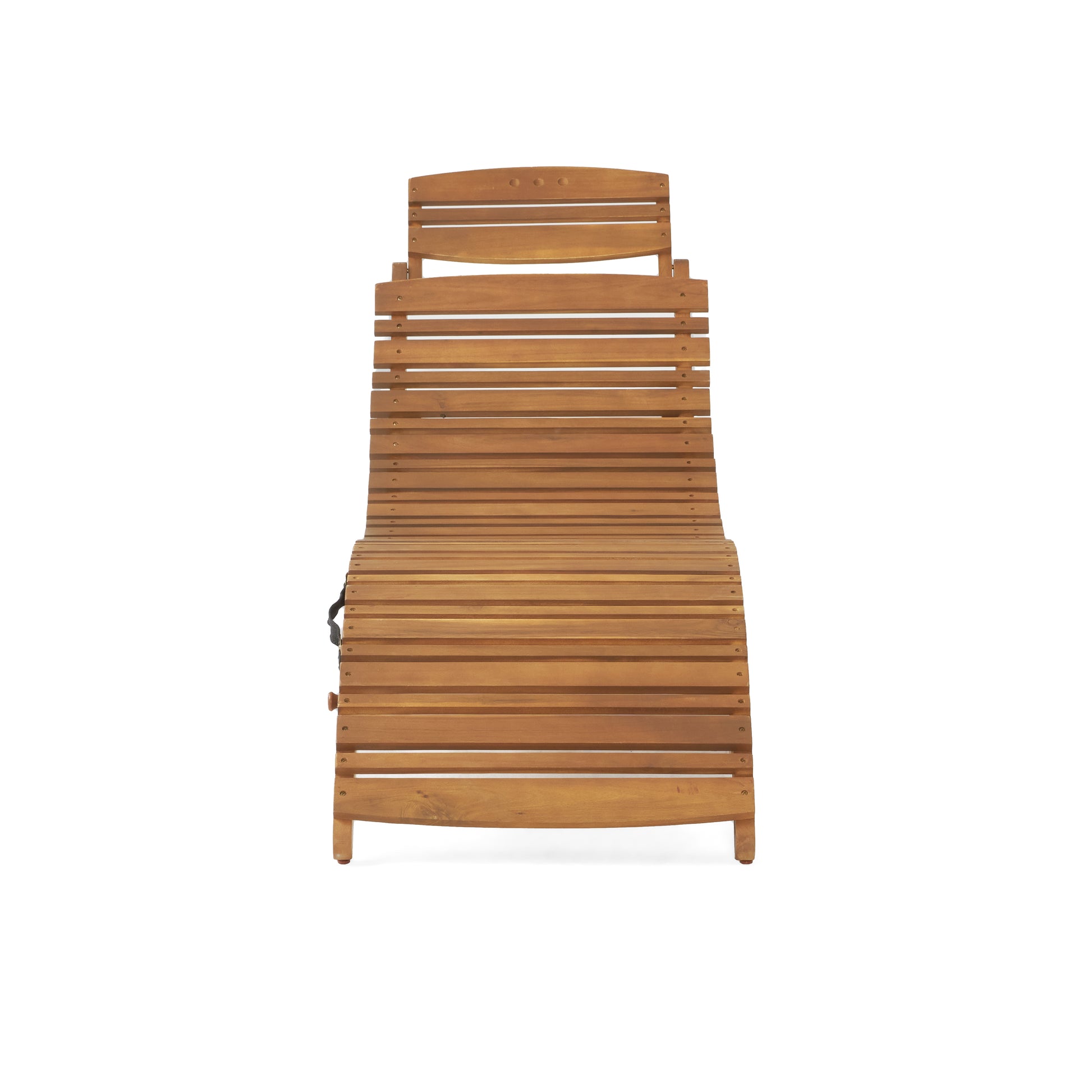 Wooden patio chaise lounge chair with adjustable backrest and slatted design